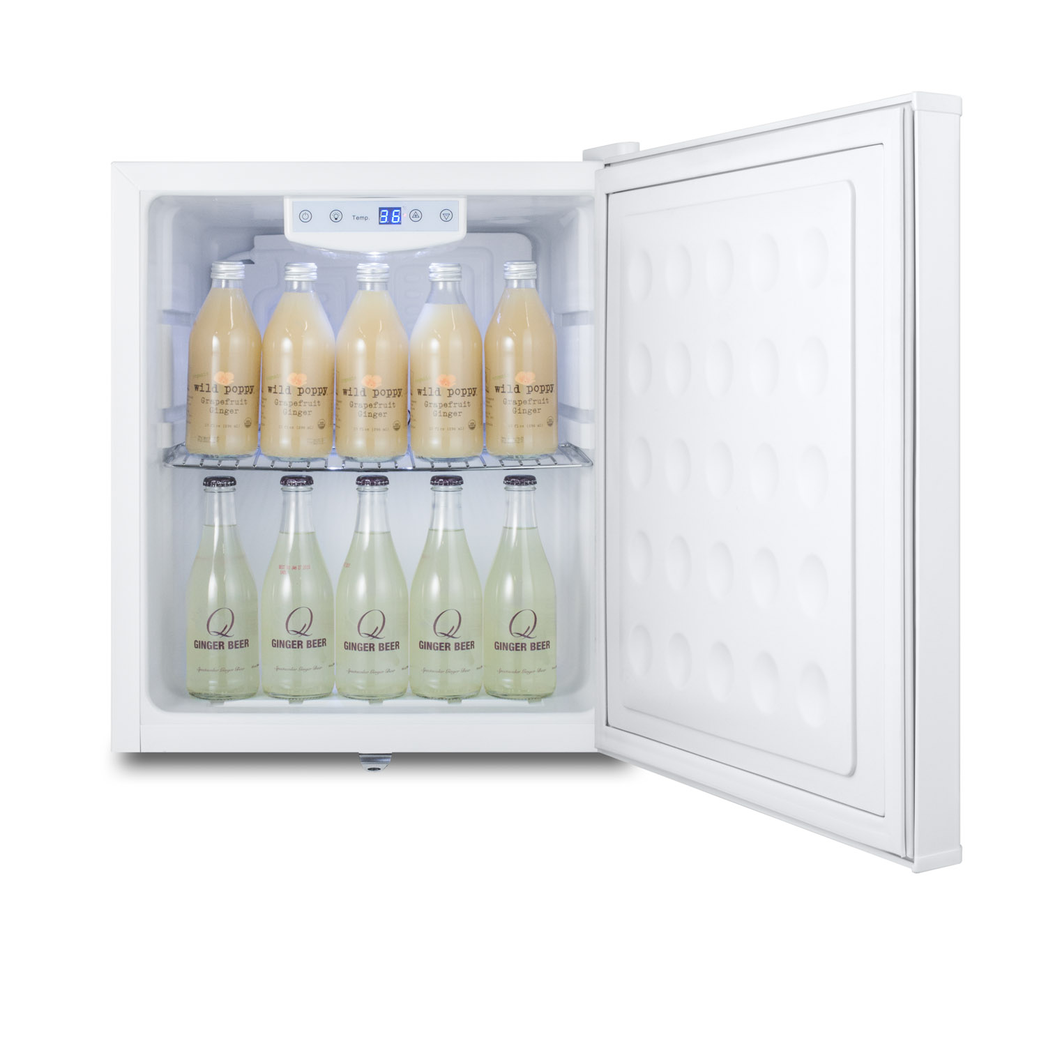 Commercially approved compact all-refrigerator in white with digital thermostat